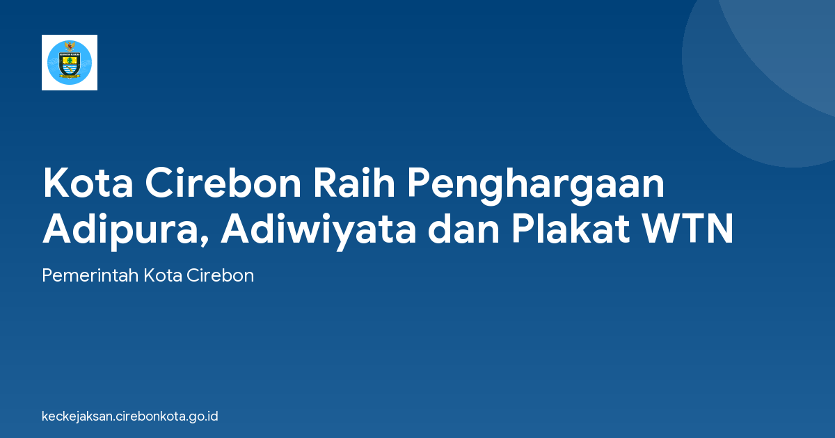 Kota Cirebon Raih Penghargaan Adipura, Adiwiyata dan Plakat WTN